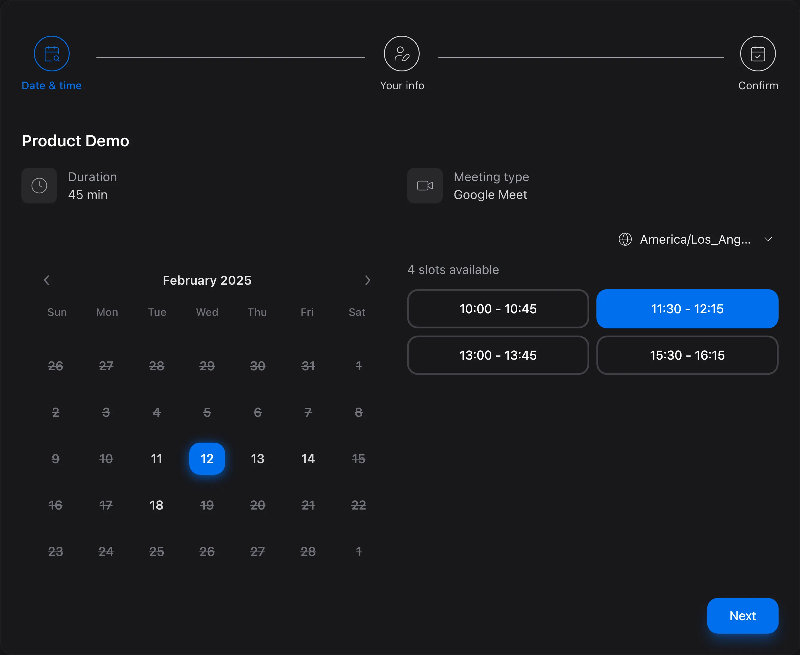 Booking page screenshot