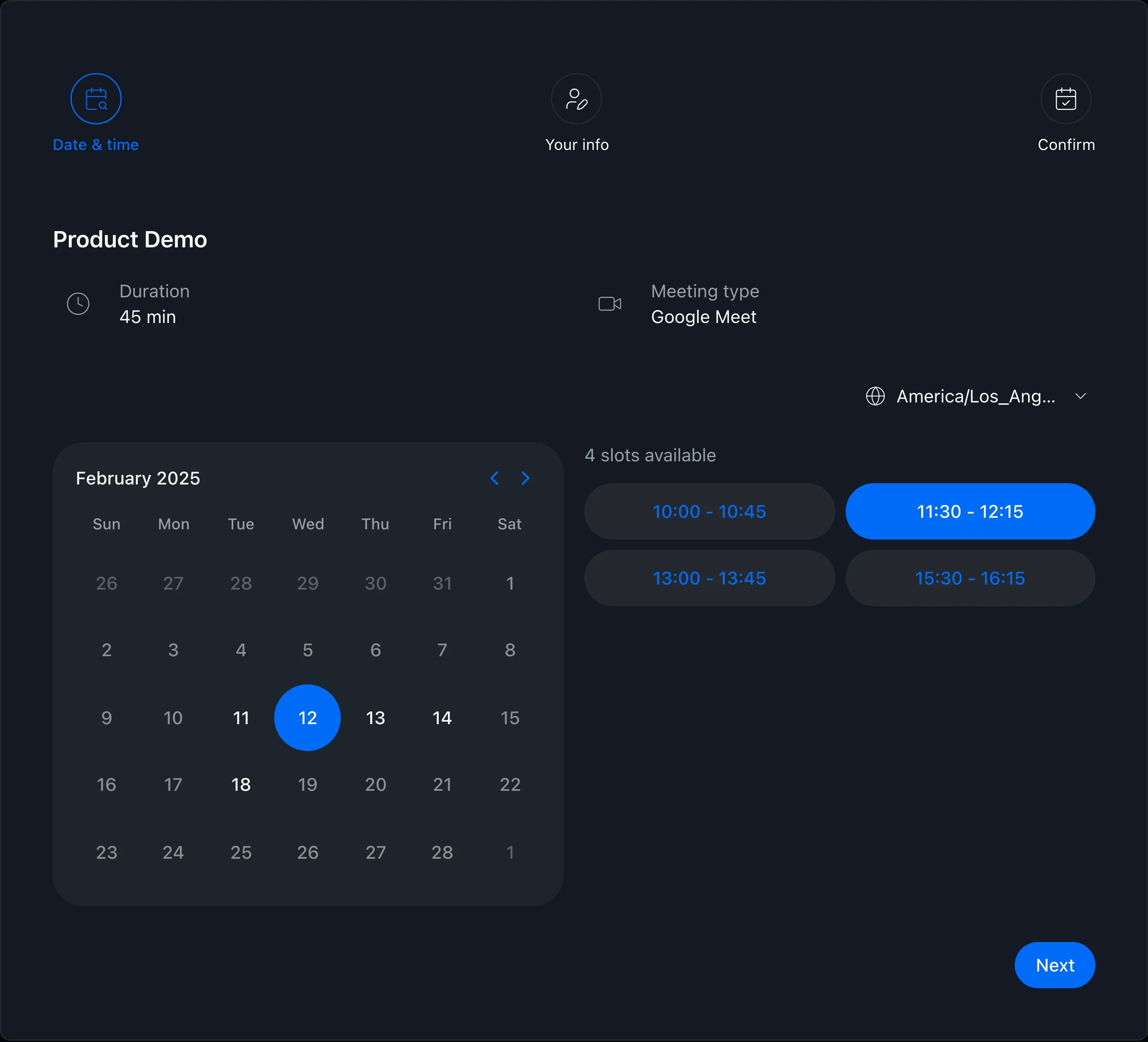 Booking page screenshot