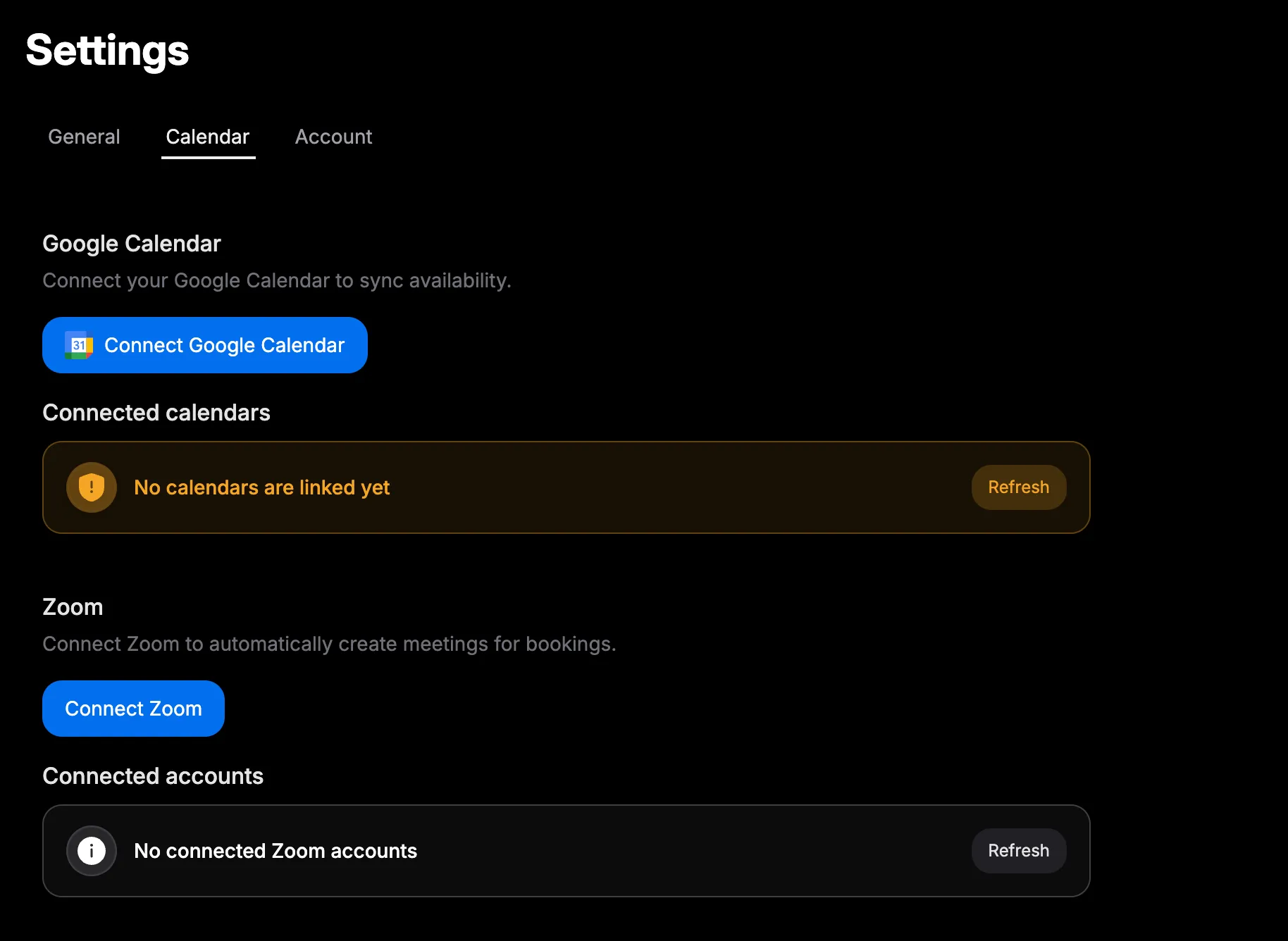 Chronock settings screen showing the Connect Zoom button.