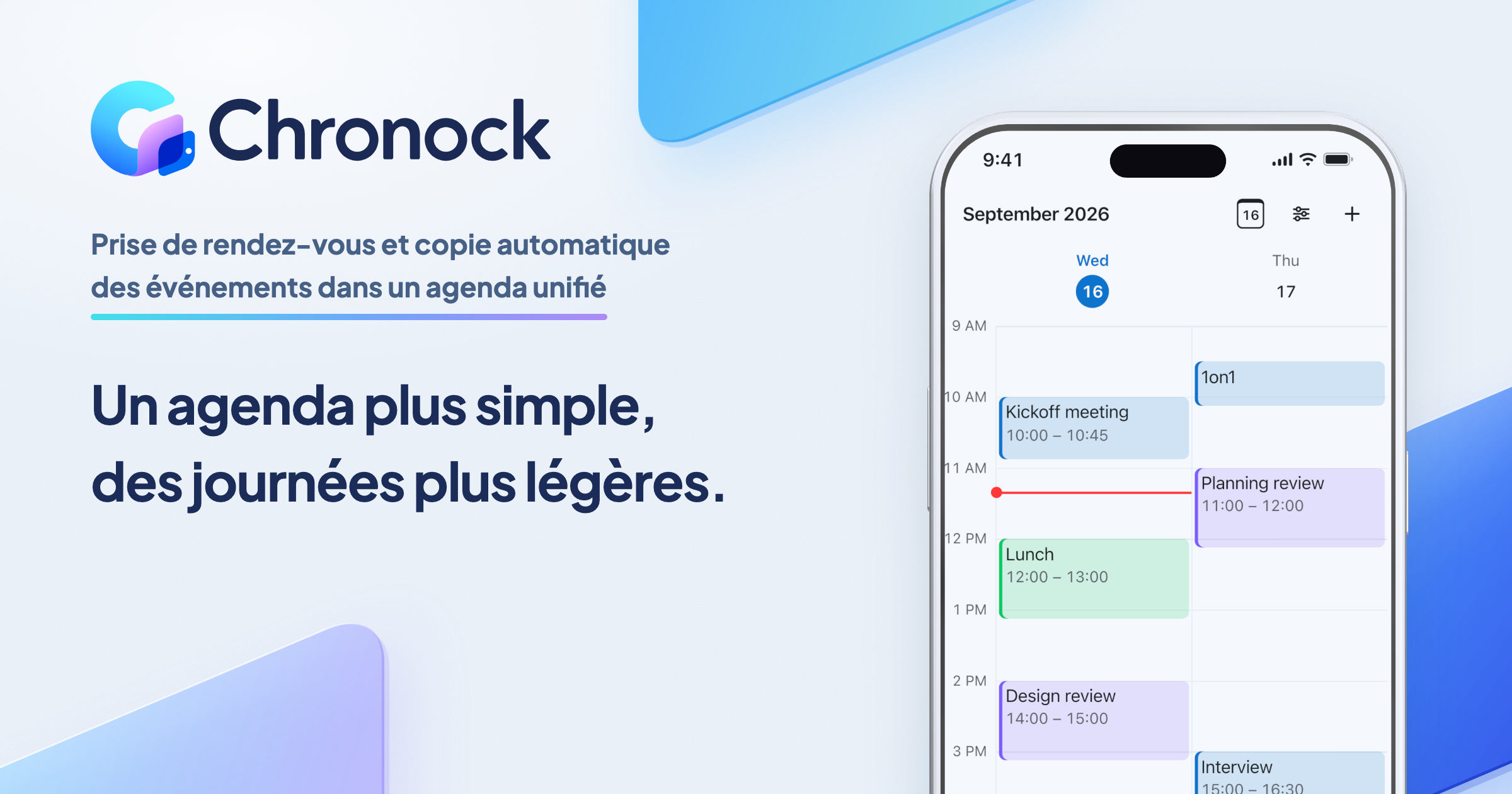 Logo Chronock et calendrier intégré affiché sur un smartphone